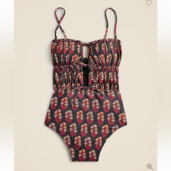 J. Crew Other - J.Crew: Ruched Cutout One-piece Swimsuit In Cocoa Block Print